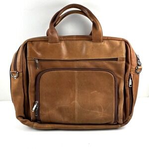 Wilsons Leather Briefcase Laptop Bag Mens Tan Brown Leather Multi-Pocket